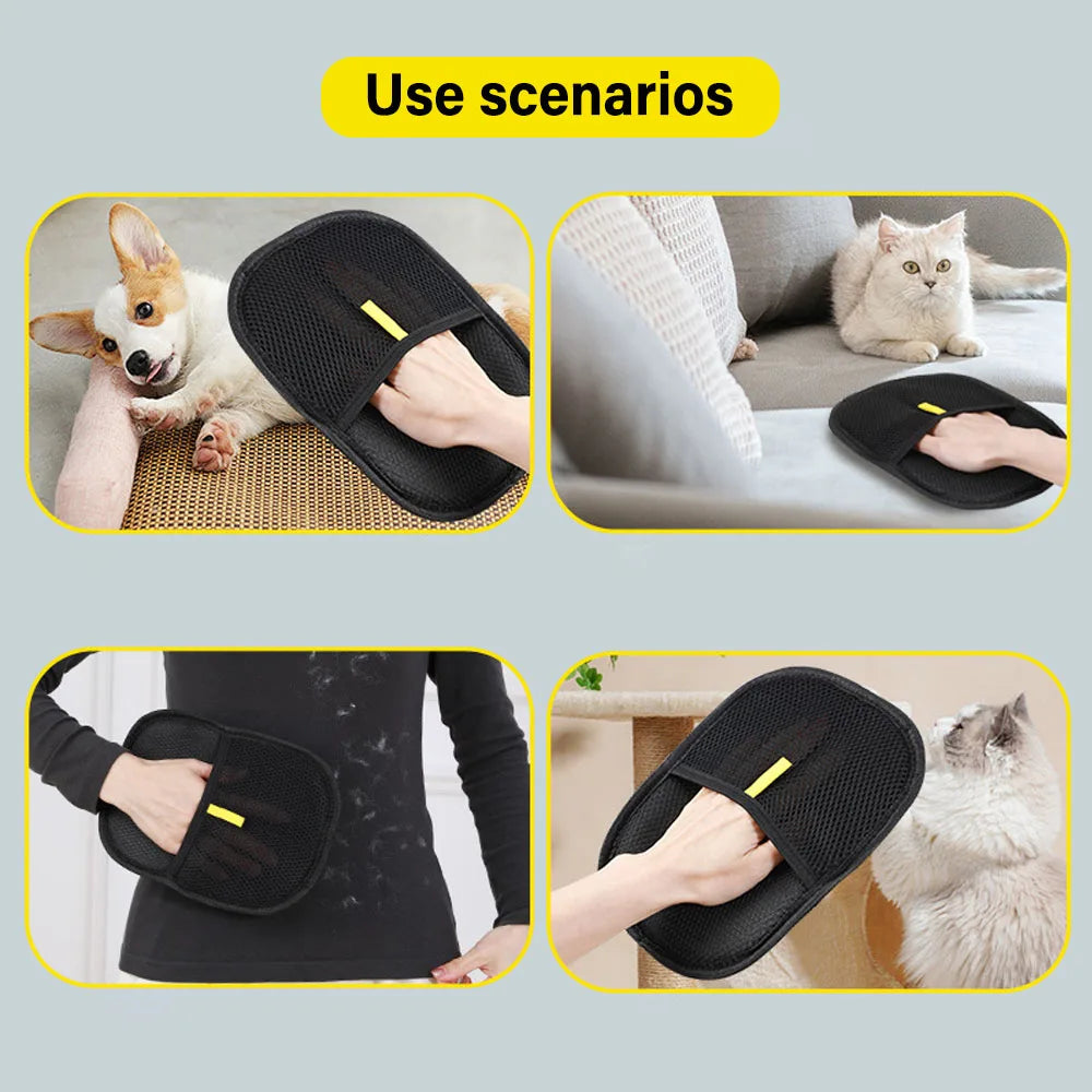 Pet Hair Removal Gloves Pet Grooming Gloves Cats Hair Brush Dual Brush Static-Free Cat Hair Cleaning Tool Hair Stripping Mitts